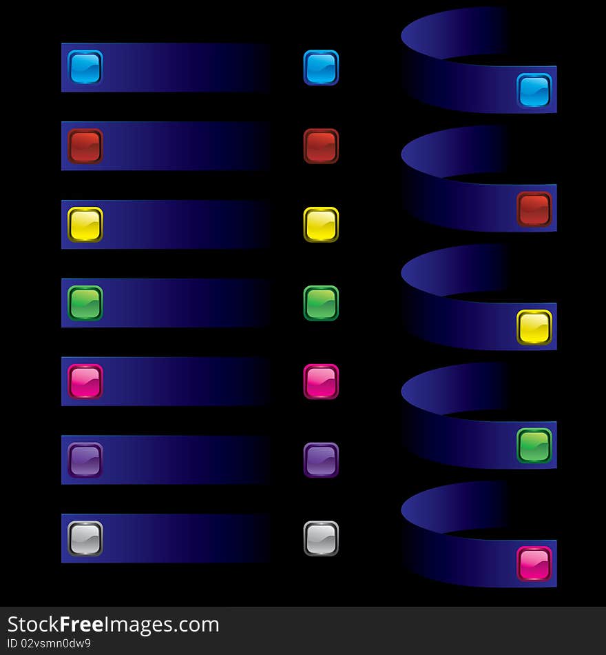 Set of multicolor buttons on a dark blue background