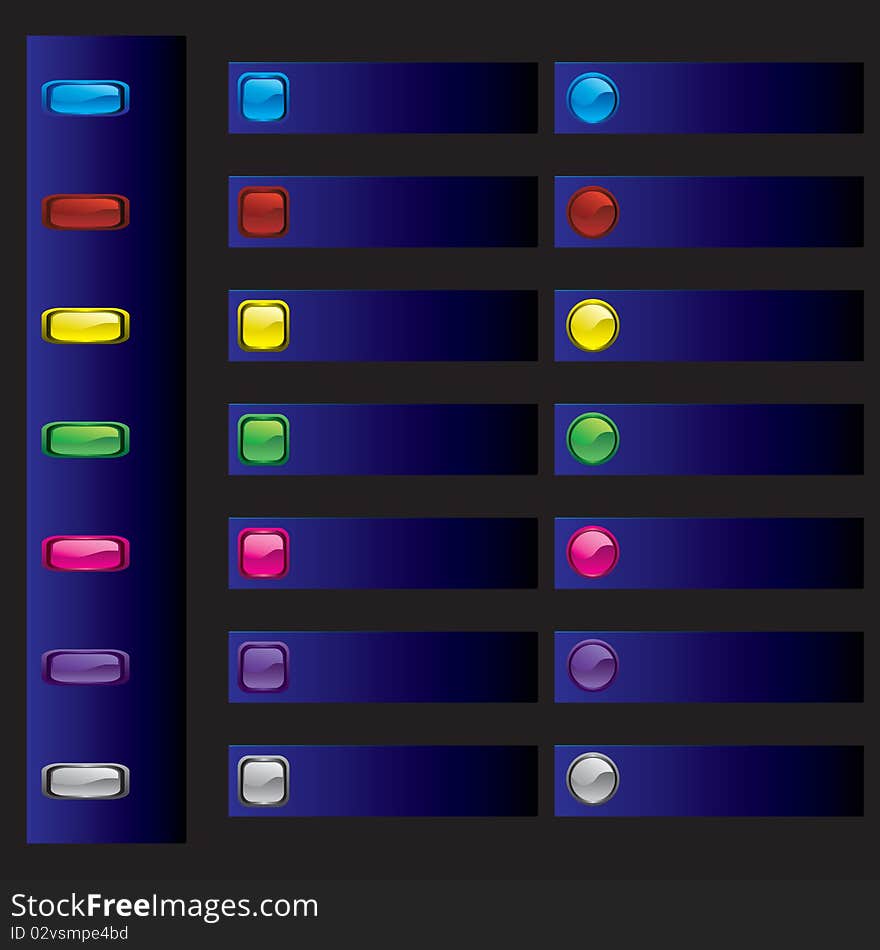 Set of multicolor buttons on a dark blue background