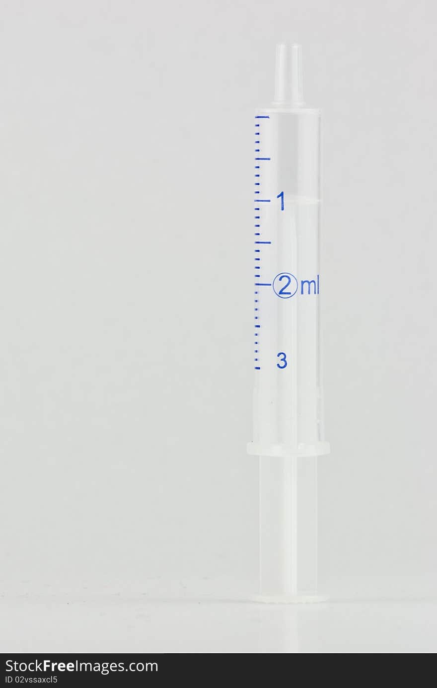 Three mililitre syringe  on white background