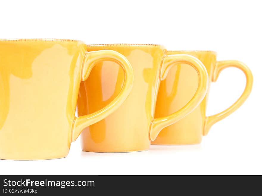 Three Coffee Mugs On White Backdrop