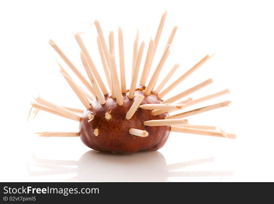 Funny chestnut toy isolated on the white background