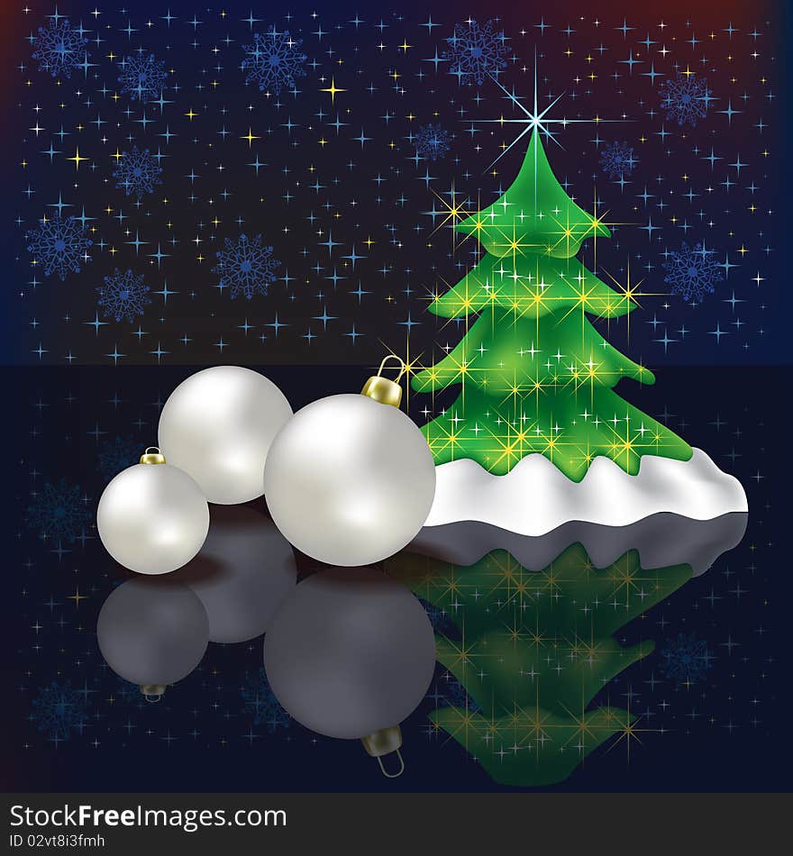 Christmas tree on a black stars background