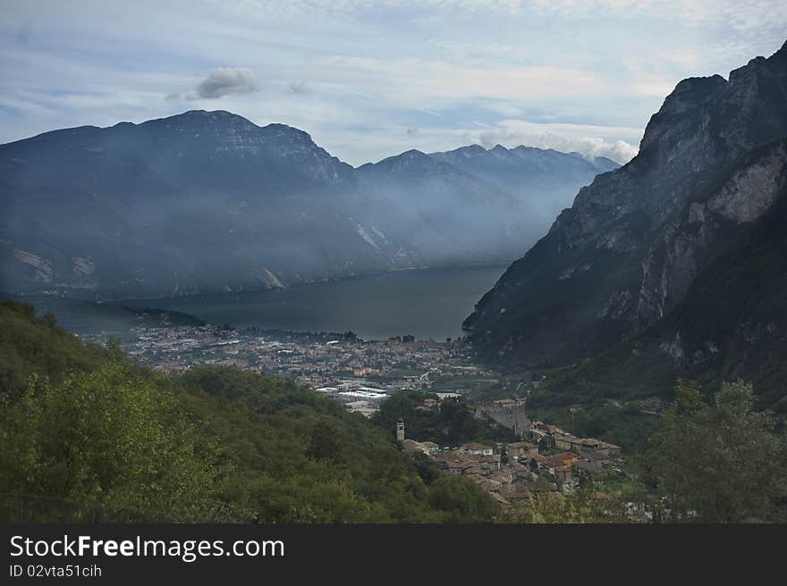 View from the mountain on the Gardasee lake, Italy. View from the mountain on the Gardasee lake, Italy