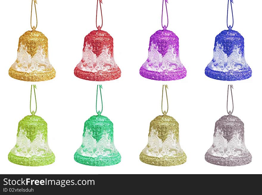 A set of colored bells on white