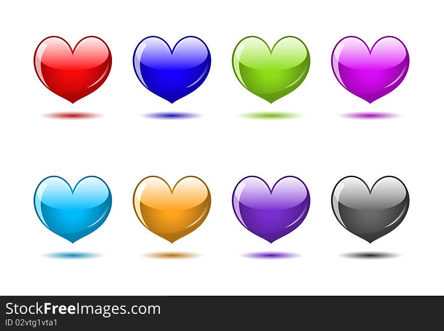 Colored glossy hearts. Web icons set