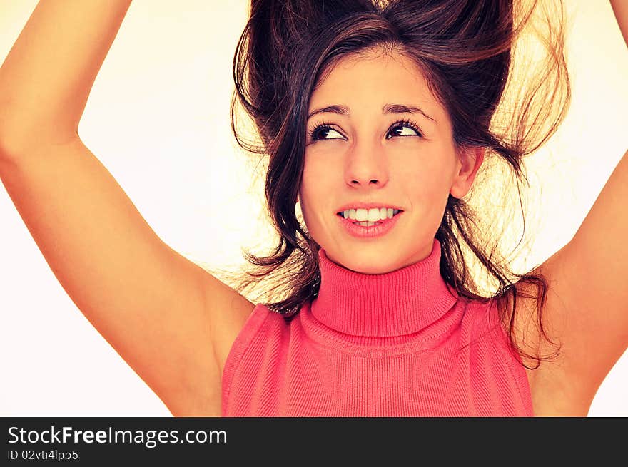 Beautiful playful model with her hair up