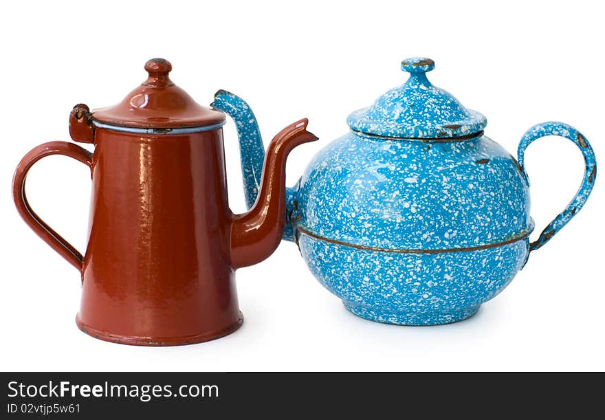 Two enameled kettle