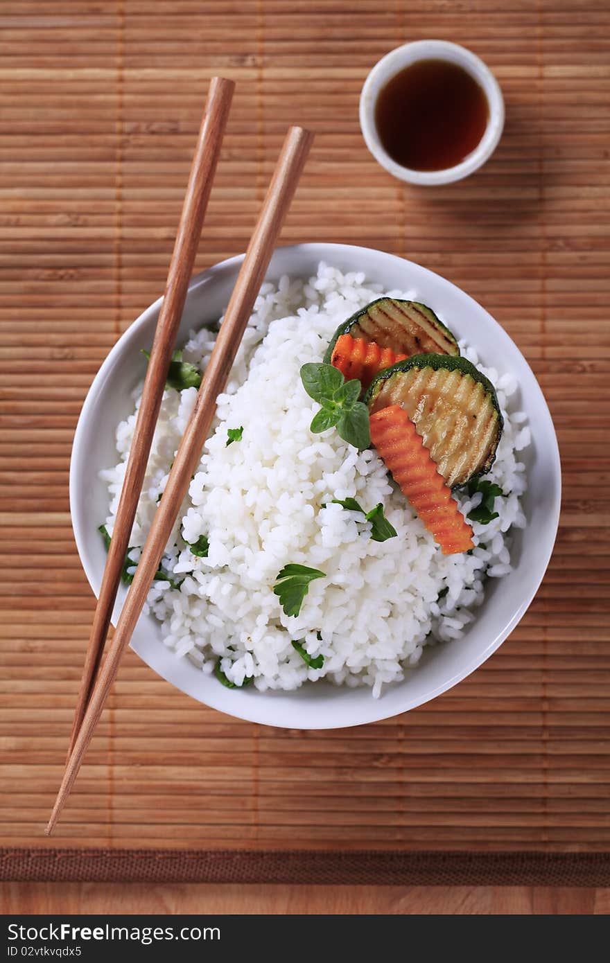 White rice and grilled zucchini