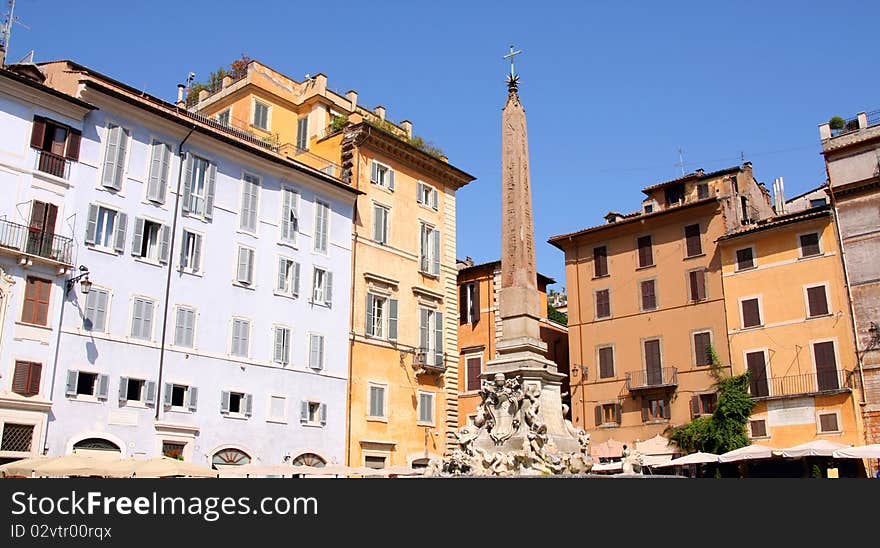 Pantheon, Detail of fountain on Piazza della Rotonda in Rome, Italy