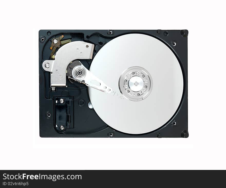 An internal computer hard drive isolated against a white background