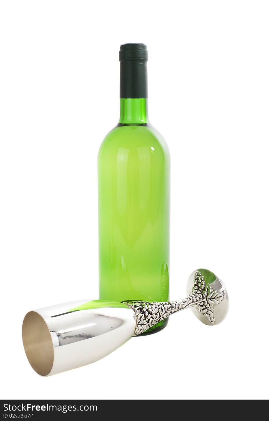 White wine bottle isolated on white background