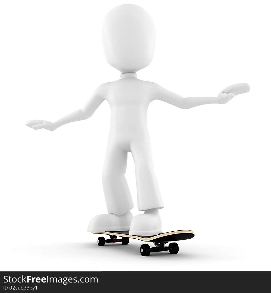 3d man extreme skateboard isolated on white