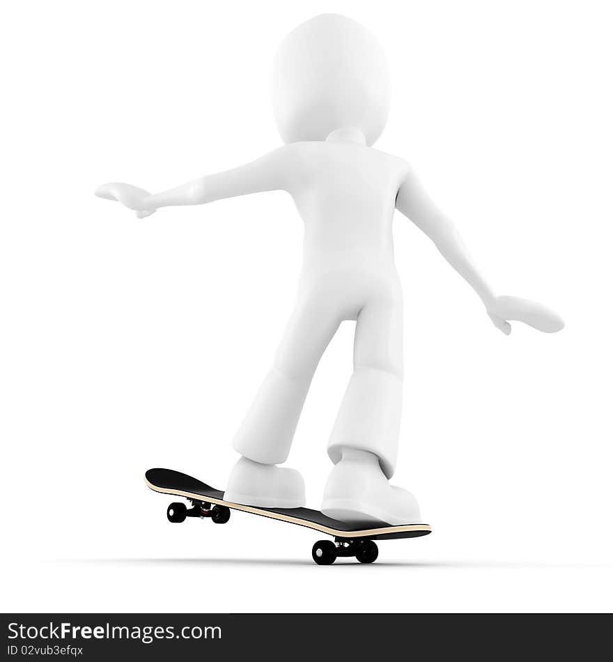 3d man extreme skateboard isolated on white