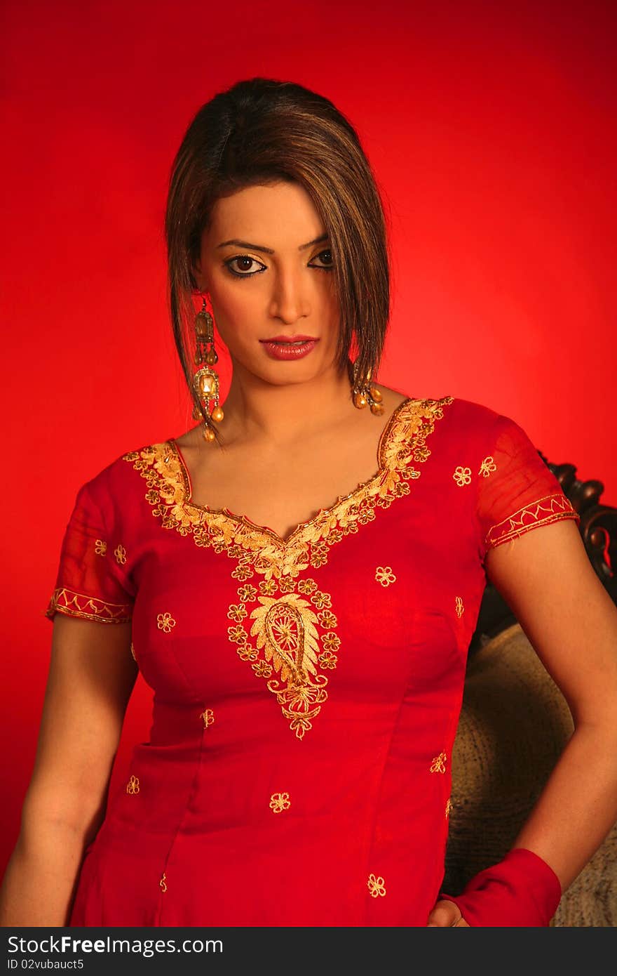 Beautiful Asian girl in Red traditional dress. Beautiful Asian girl in Red traditional dress