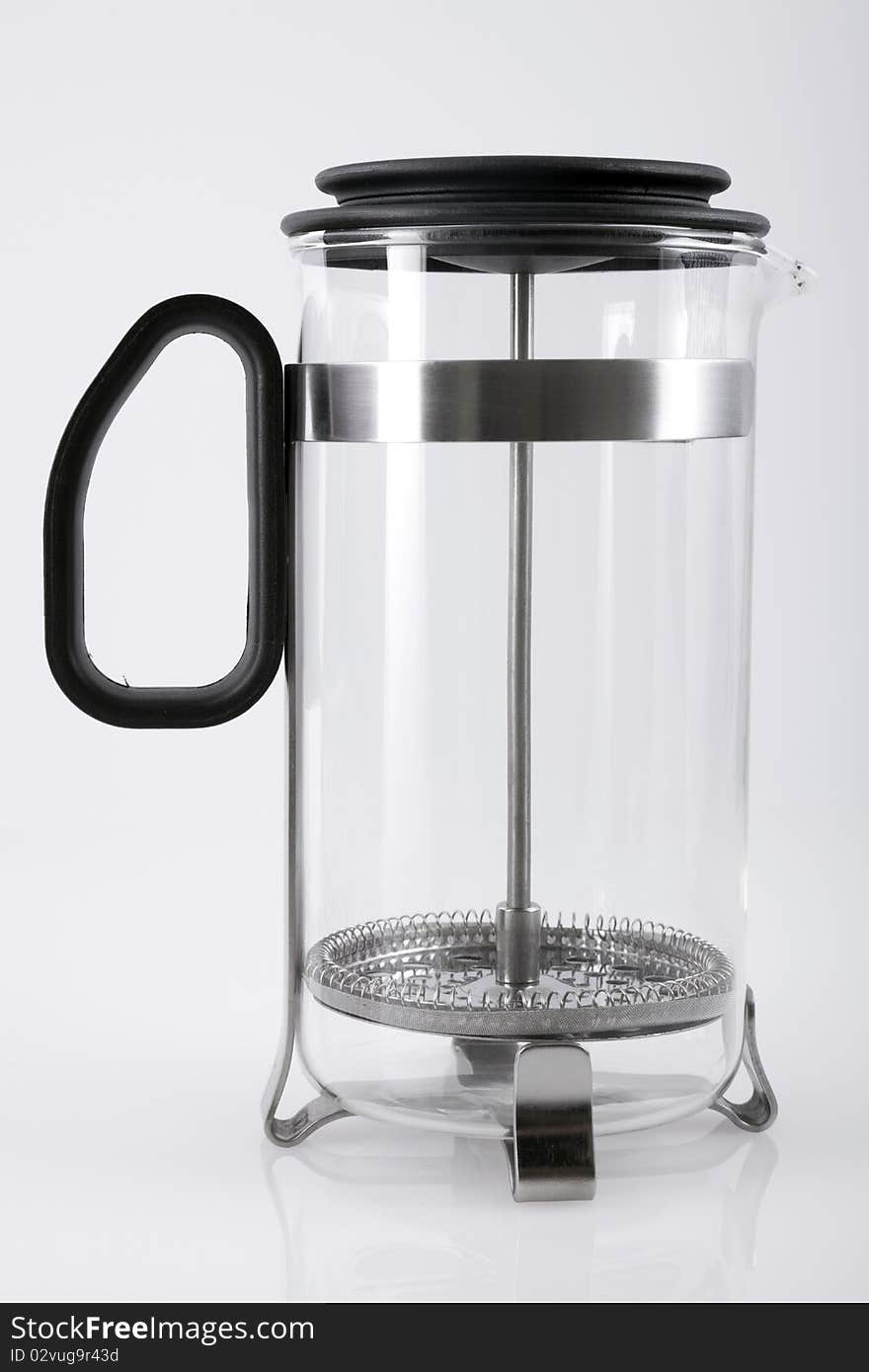 French press for making coffee and tea, on white