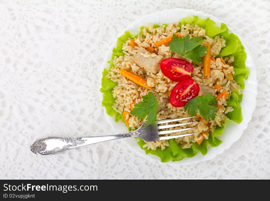 Meat with vegetables and rice