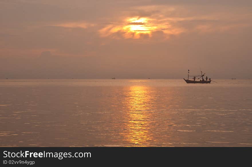 Sunrise at Cha-am beach Thailand.