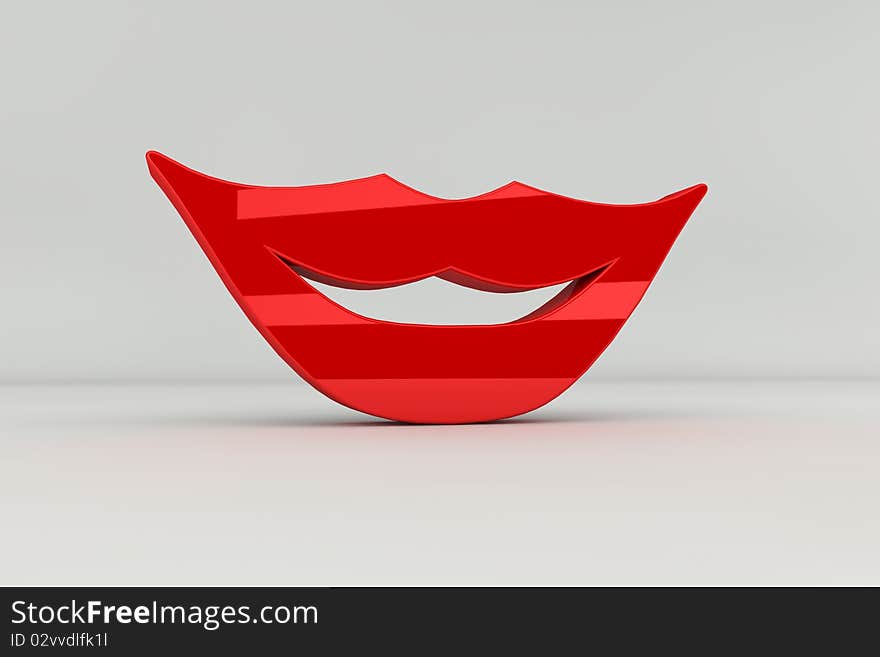 Three dimensional red smile lips. Three dimensional red smile lips