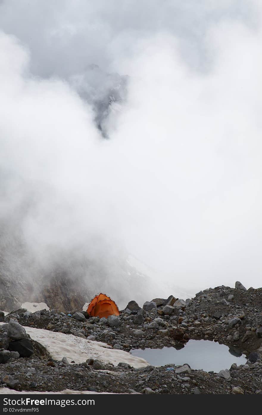 Tent near lake in a mountains