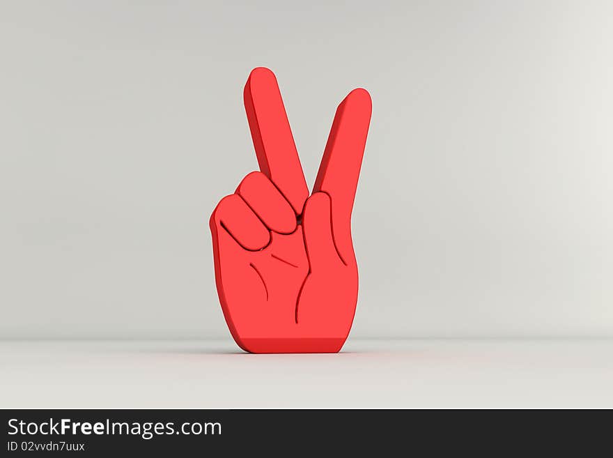 Red victory hand sign in 3d