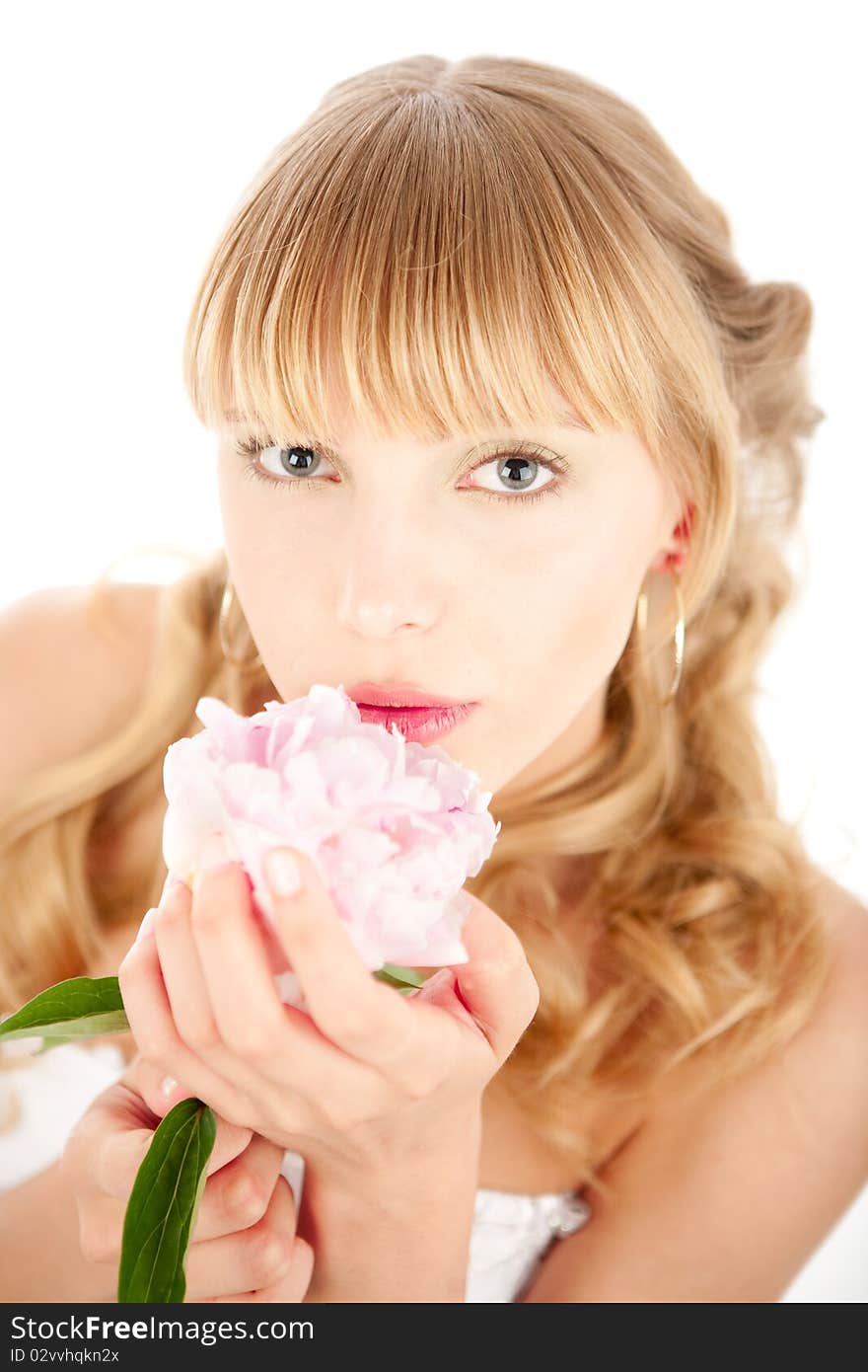 Bride with flower isolated on white