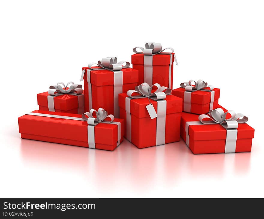 Gift boxes over white background 3d illustration