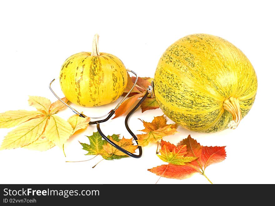 Two pumpkin and leafs