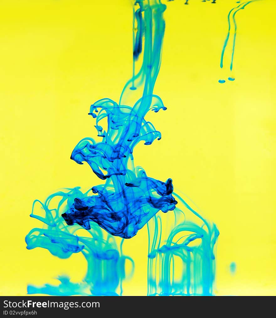 Blue ink in yellow background. Blue ink in yellow background