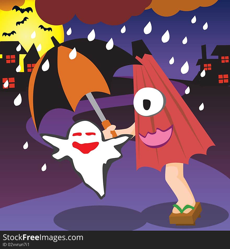 Funny Halloween Japanese oil-paper umbrella Monster. Funny Halloween Japanese oil-paper umbrella Monster