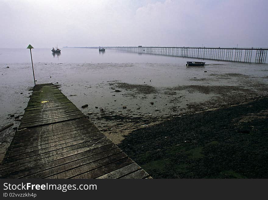 Wood bridge near northern sea