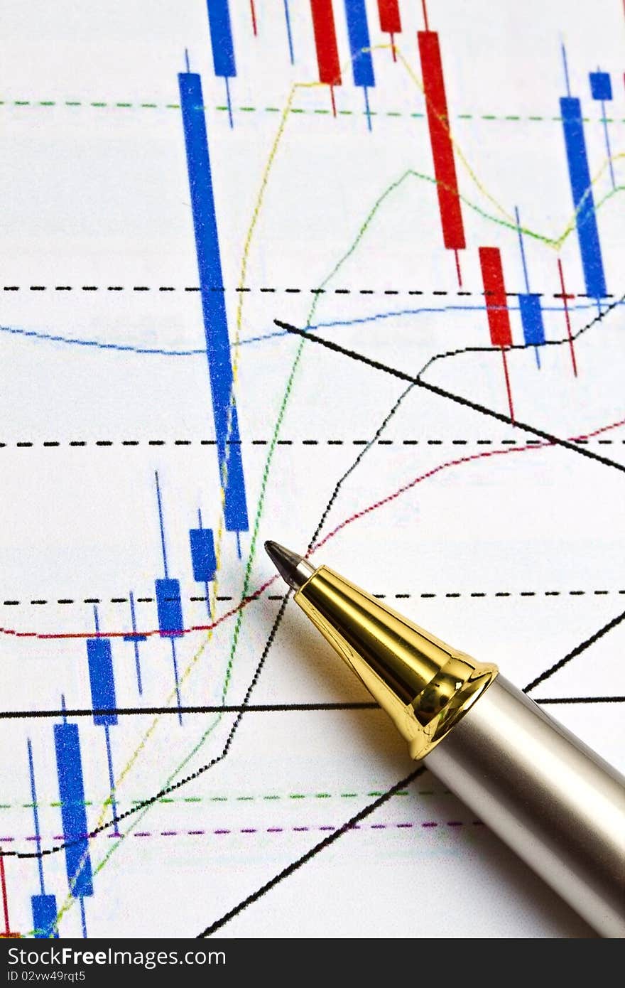 Background of business graph and a pen