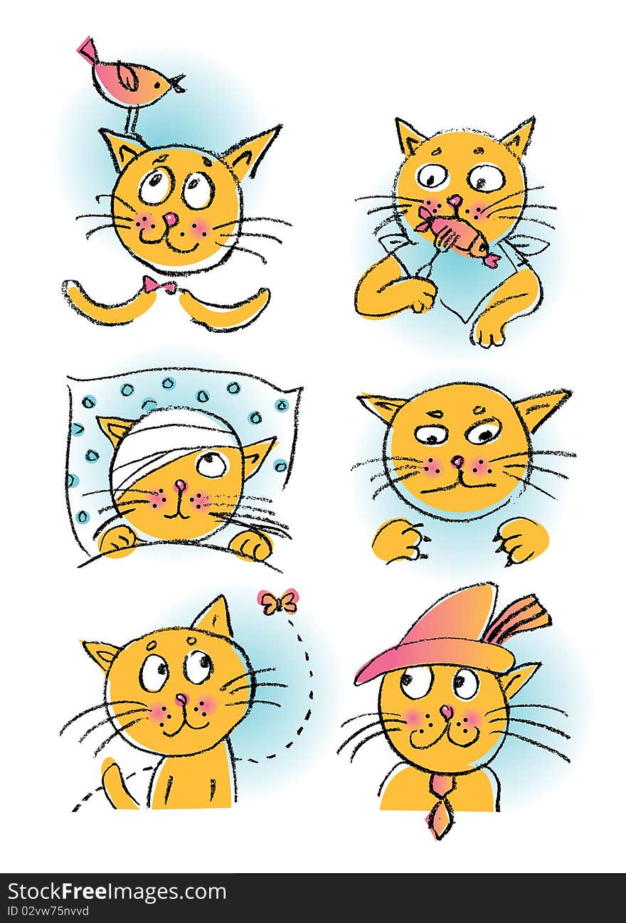 Collection of cartoon cats, isolated illustration