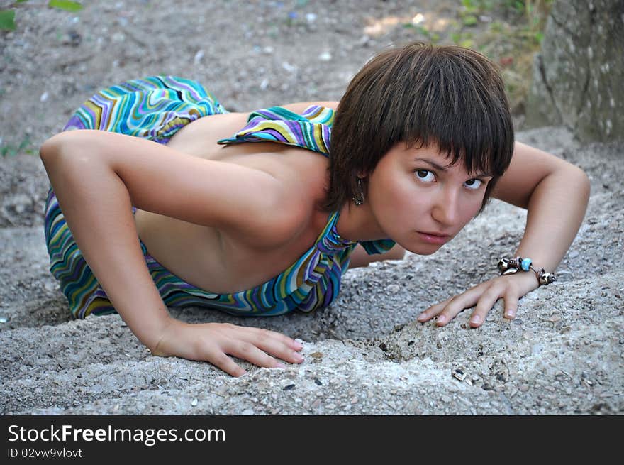 Girl climbs the stairs