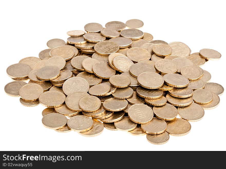 Many 50 cent coins, isolated on white background. Many 50 cent coins, isolated on white background