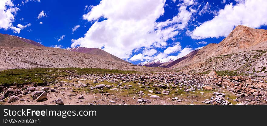 Panoramic view of mountain and sky along the way on nubra valley. Panoramic view of mountain and sky along the way on nubra valley