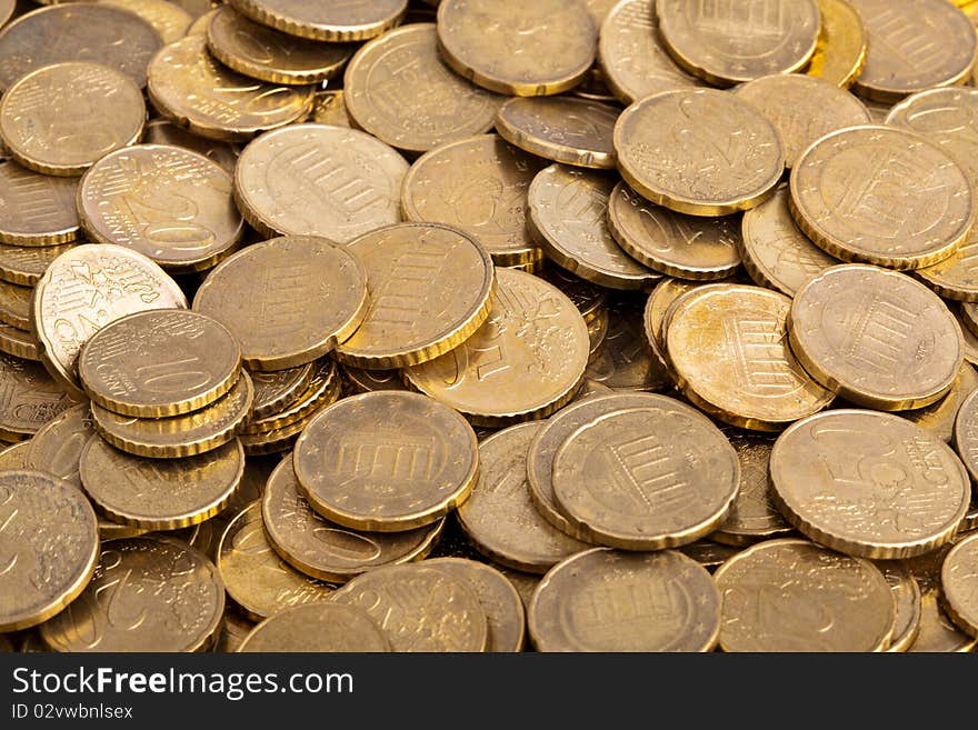 Stack of 50 cent european coins, studio shot. Stack of 50 cent european coins, studio shot