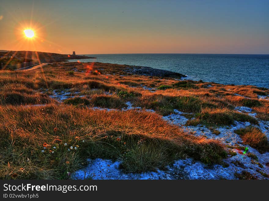 The sea by sunset in high dynamic range. The sea by sunset in high dynamic range