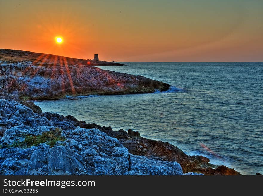 The sea by sunset in high dynamic range. The sea by sunset in high dynamic range