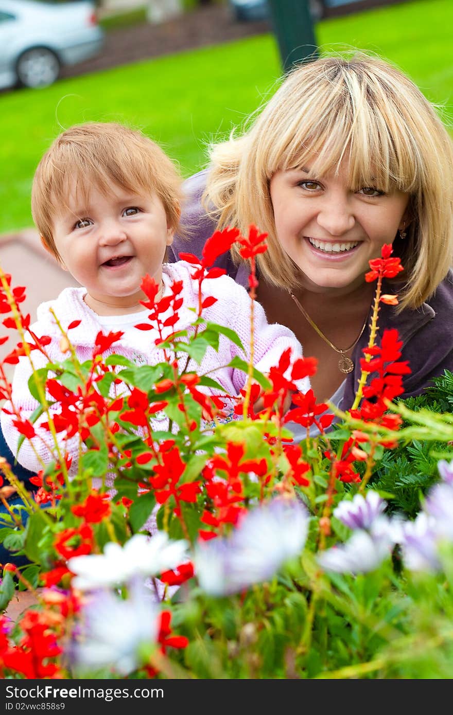 Mothers and son in park. Mothers and son in park