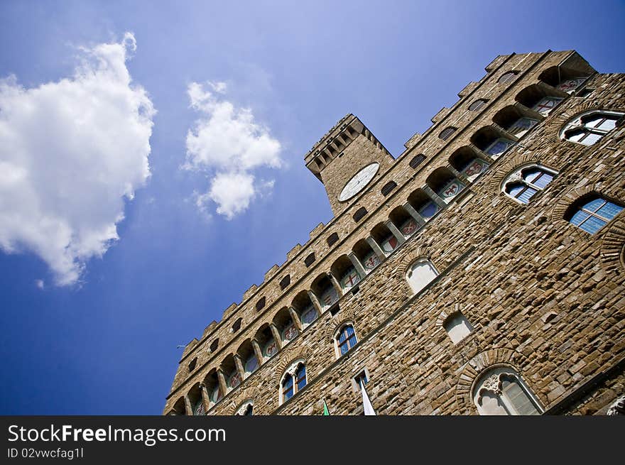 Palazzo vecchio in florence looking up to the tower