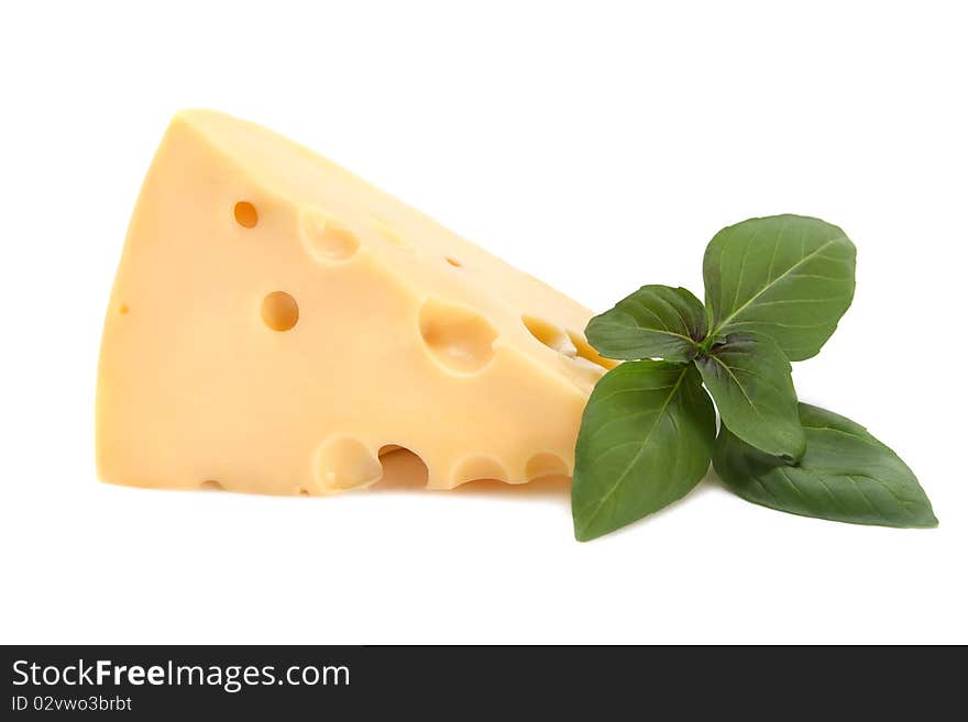 Fresh delicious cheese with basil