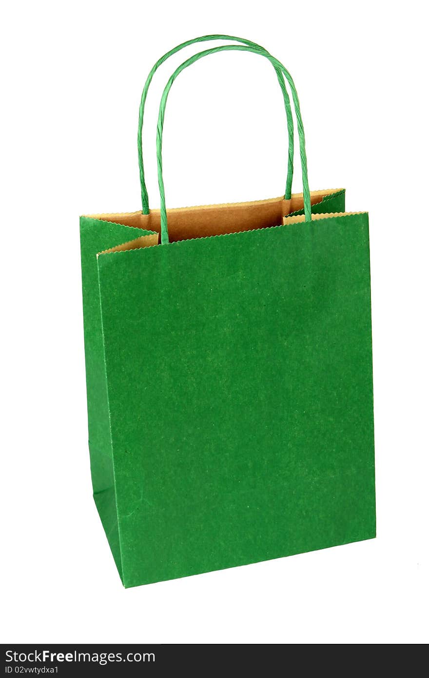 Plain, empty, green gift bag isolated on white. Plain, empty, green gift bag isolated on white