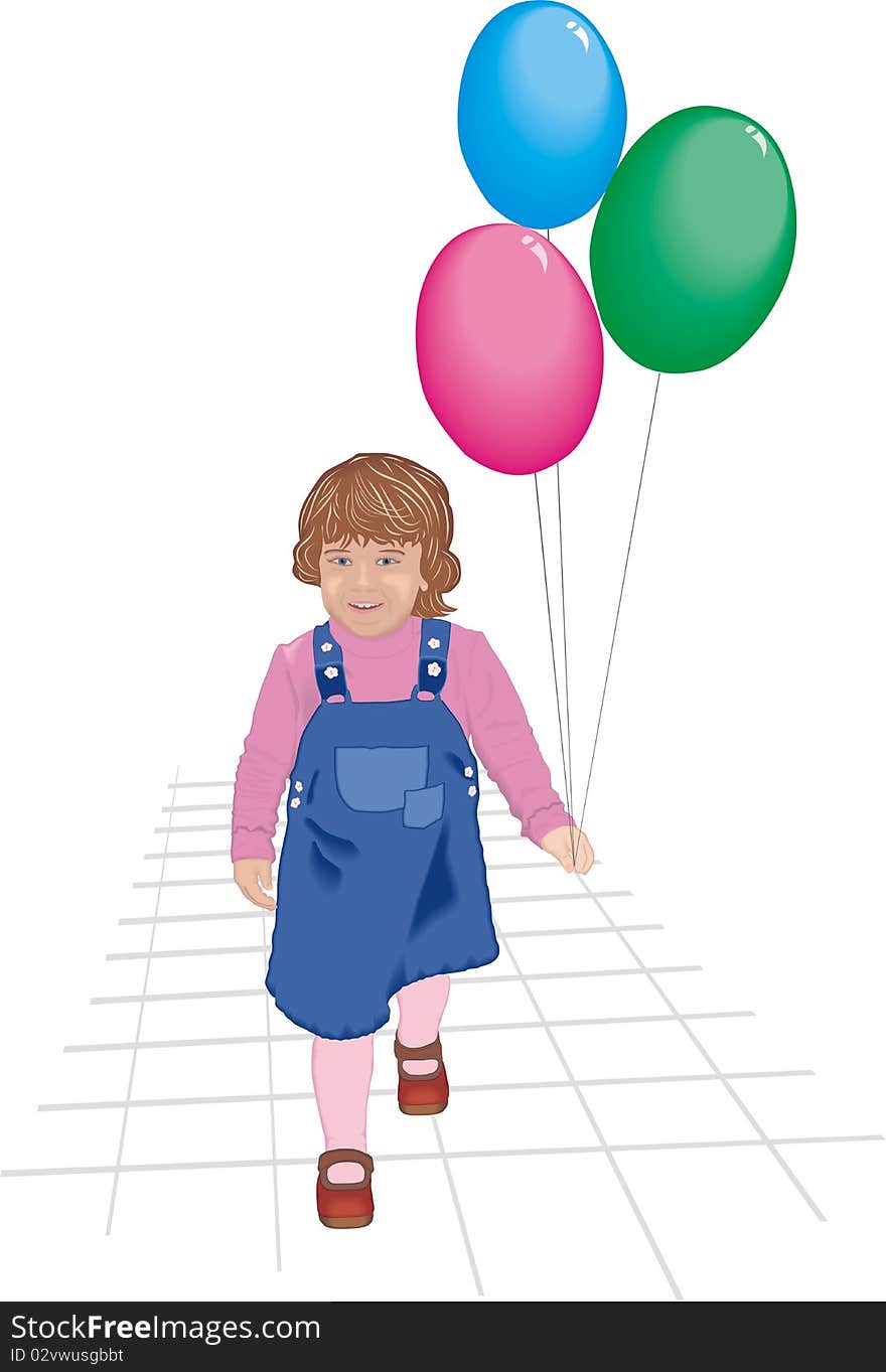 Happy little girl smiling and holding balloons. Happy little girl smiling and holding balloons