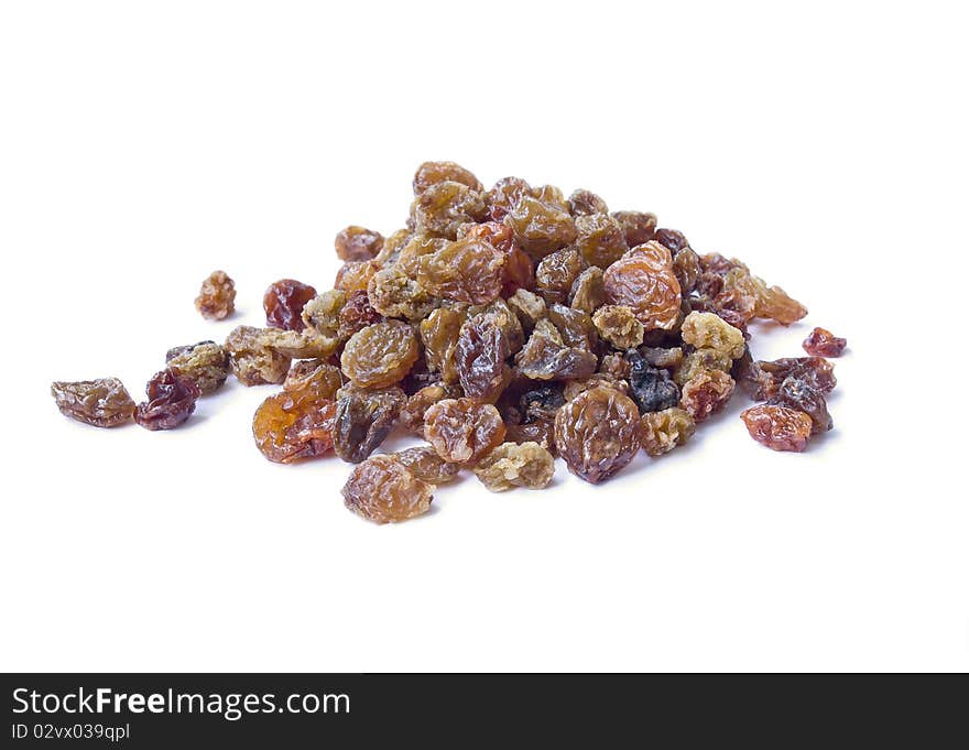 Pile of raisins isolated over white