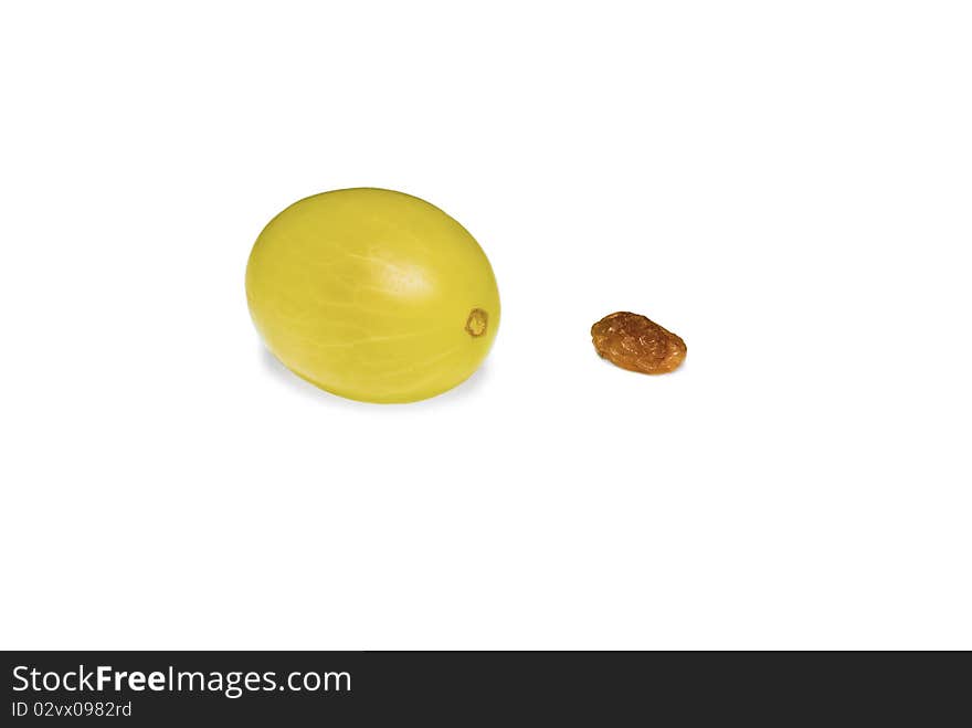 Grape and raisin isolated over white