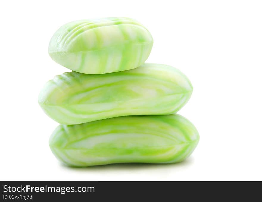 Three pieces of green aromatic soap, for bath and relaxation