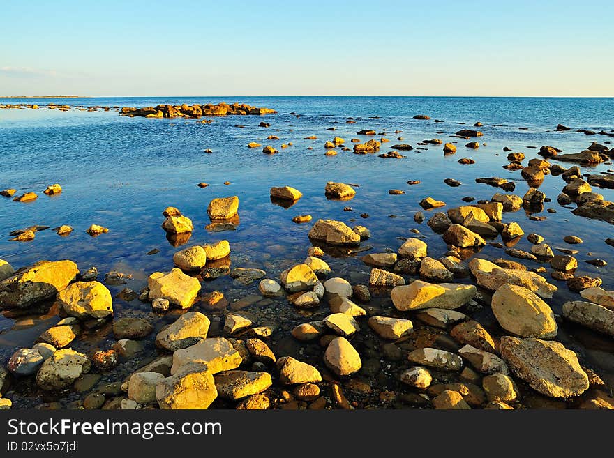 Mediterranean Sea with Rocks at Sunset