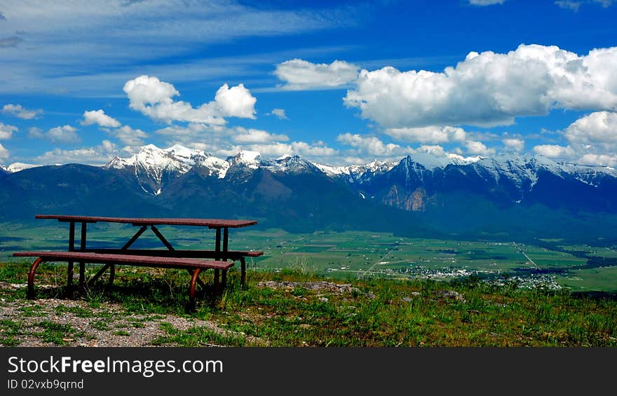 A bench looking out at the Montana wilderness. A bench looking out at the Montana wilderness