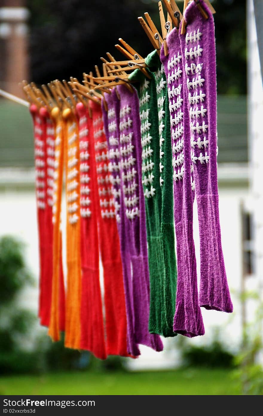 Colored socks on clothesline