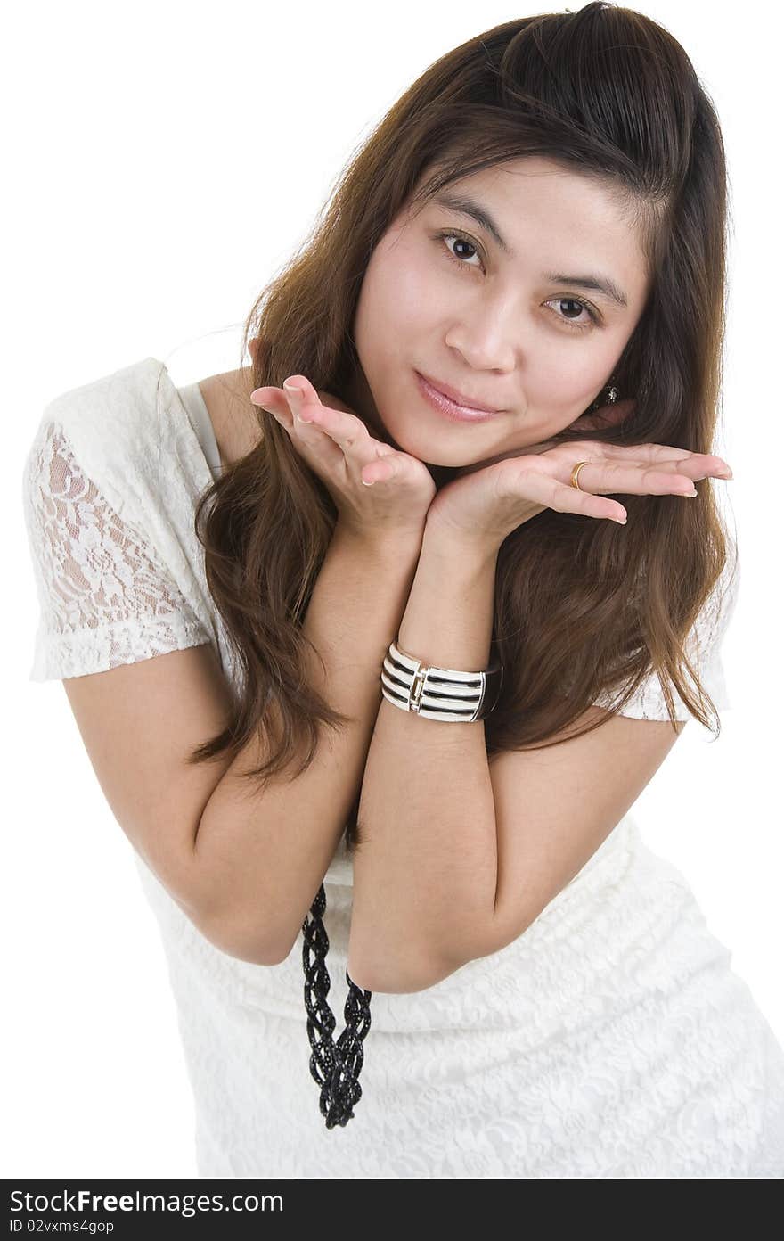 Beautiful asia woman blowing a kiss, isolated on white background